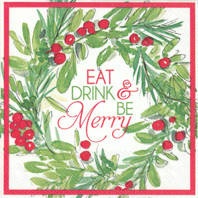 Be Merry Wreath Cocktail Napkins