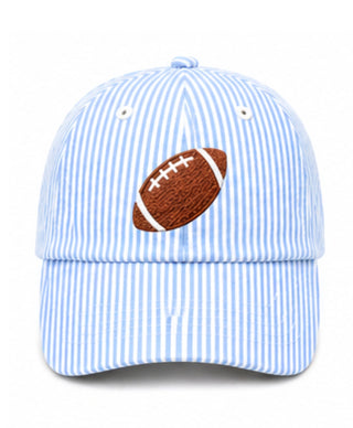 Blue Seersucker Football Baseball Hat Youth by Bits & Bows