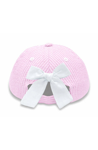 Pink Seersucker Football Bow Baseball Hat (Youth)