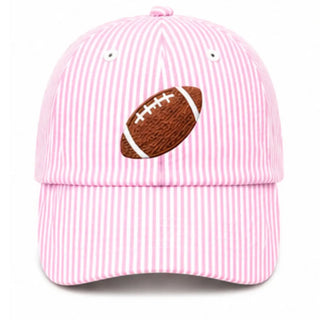 Pink Seersucker Football Bow Baseball Hat Youth by Bits & Bows