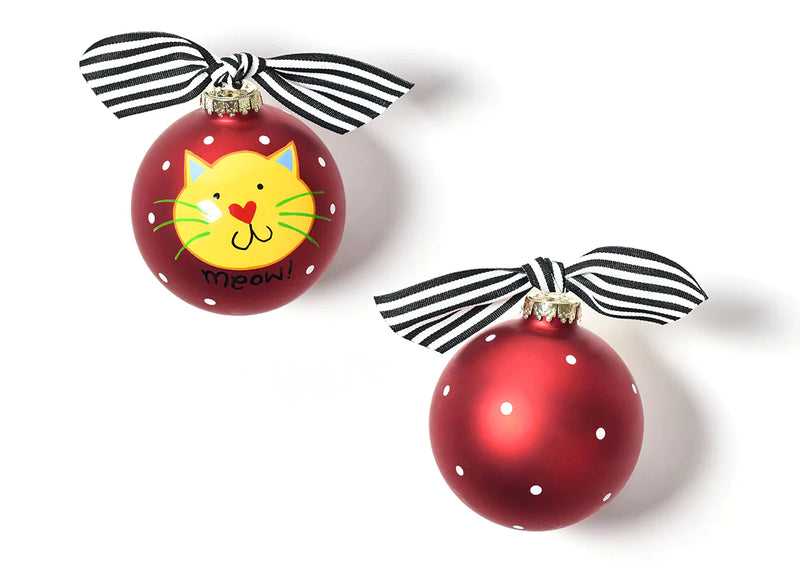 Meow Red Cat Glass Ornament - Personalization Included