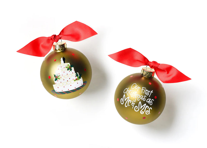 Our 1st Christmas Wedding Cake Glass Ornament - Personalization Included