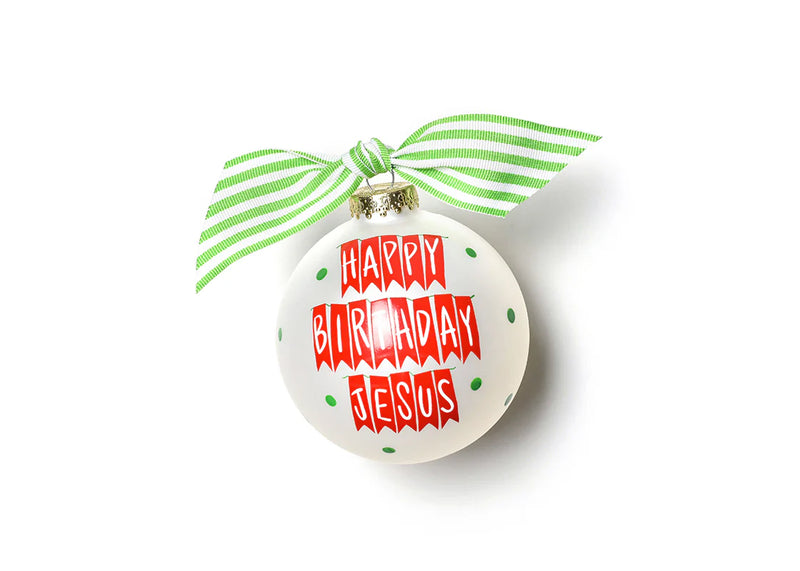 Happy Birthday Jesus Banner Glass Ornament - Personalization Included