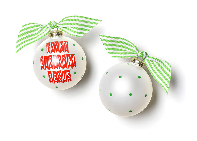 Happy Birthday Jesus Banner Glass Ornament - Personalization Included