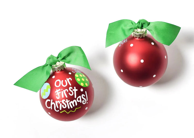 Our First Christmas (Red) Glass Ornament - Personalization Included