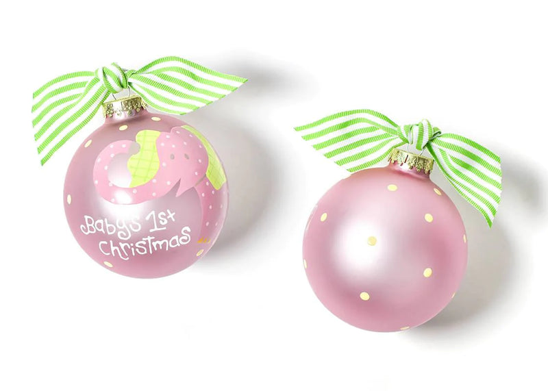 Pink Elephant Baby's 1st Christmas Glass Ornament - Personalization Included