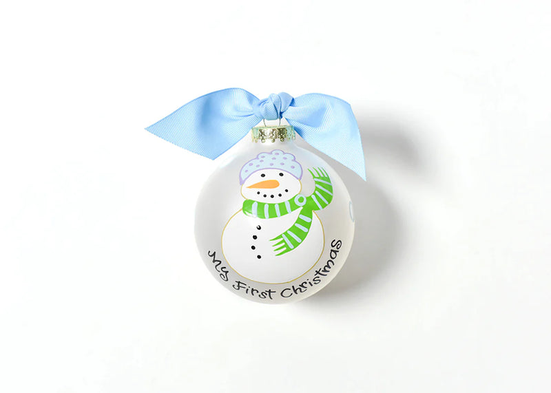 Blue Snowman My 1st Christmas Glass Ornament - Personalization Included