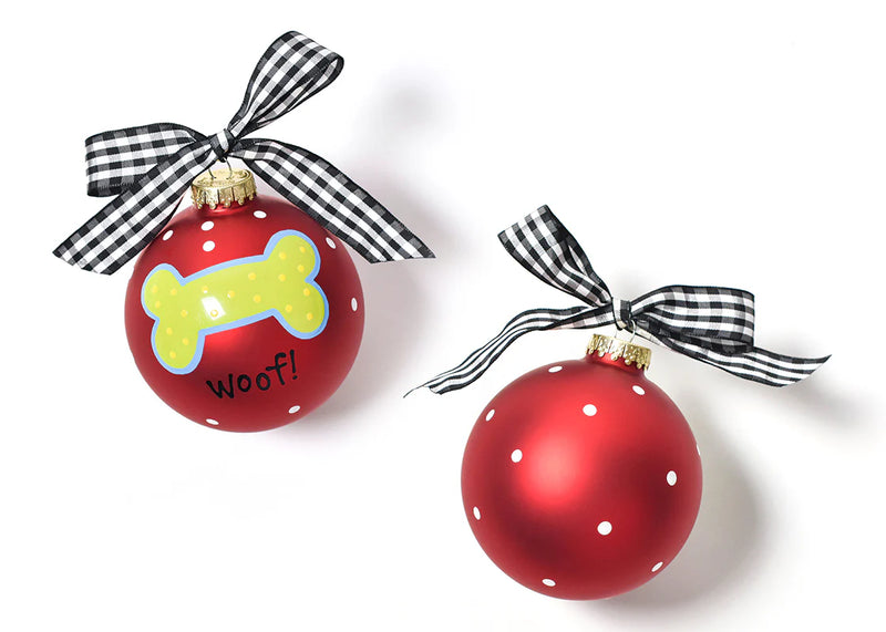 Woof Dog Bone Glass Ornament - Personalization Included