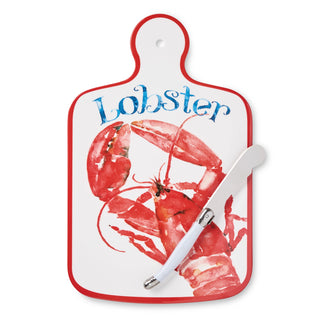 melamine cheese board with red trim and red lobster with blue letterin, includes white cheese knife