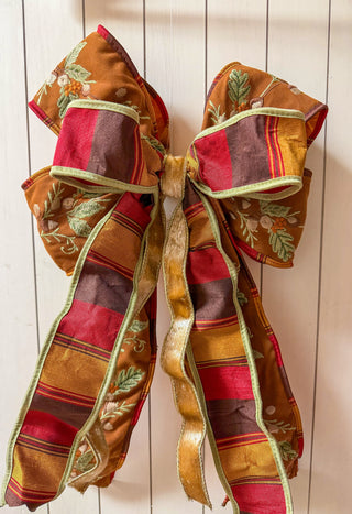 Medium Classic Hand Tied Bow with Fall Embroidery Ribbon