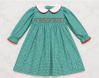 Petit Bebe Girl's Candy Cane Green Gingham Dress