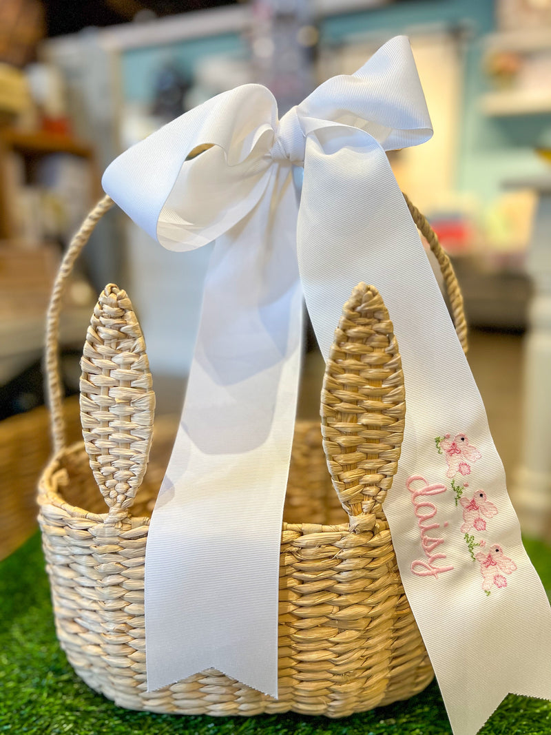 Easter Basket Ribbon - Pink Bunnies with Name