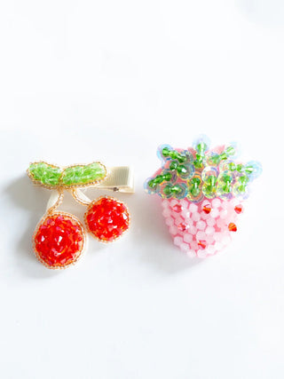 Beaded Cherry Strawberry Hair Clips - J.A. Whitney