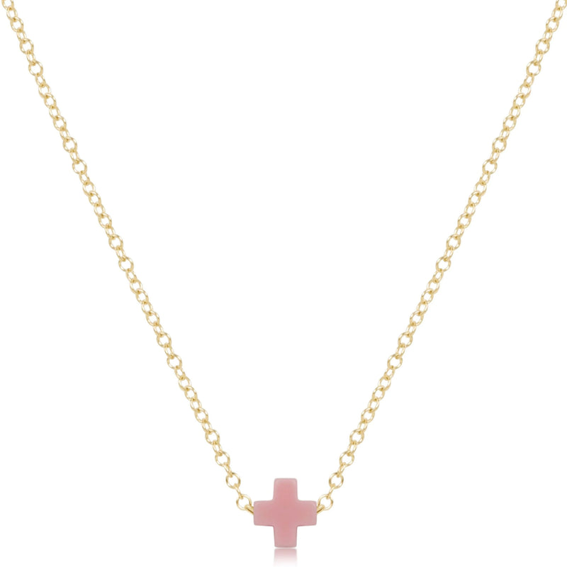 egirl 14" Necklace Gold - Signature Cross Small Pink