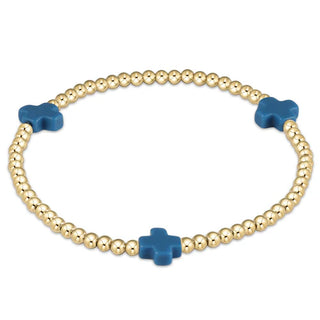 Signature Cross 3mm Gold Bracelet - Cobalt