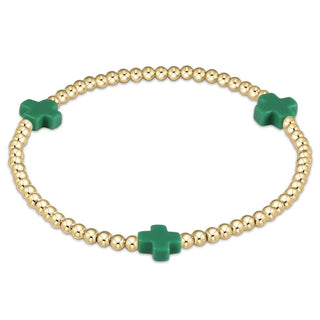 Signature Cross 3mm Gold Bracelet Emerald by enewton