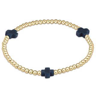 Signature Cross 3mm Gold Bracelet - Navy