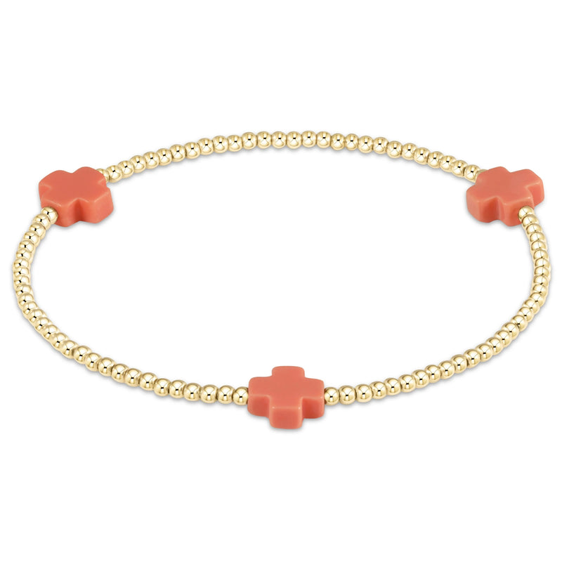 Signature Cross Gold Pattern 2MM Bead Bracelet - Coral