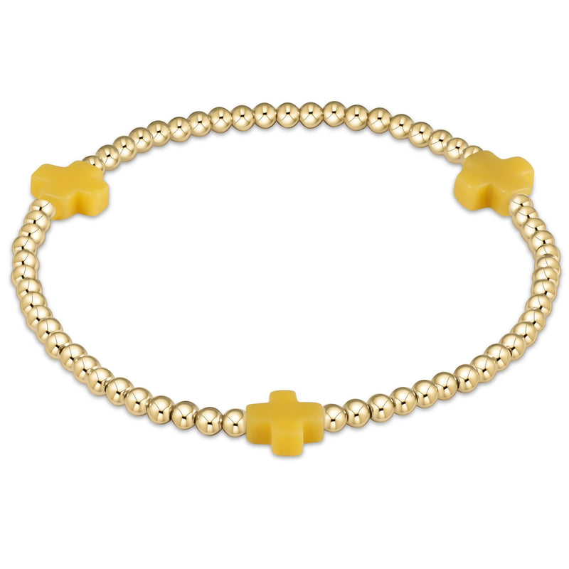 Signature Cross Gold Pattern 3MM Bead Bracelet - Canary