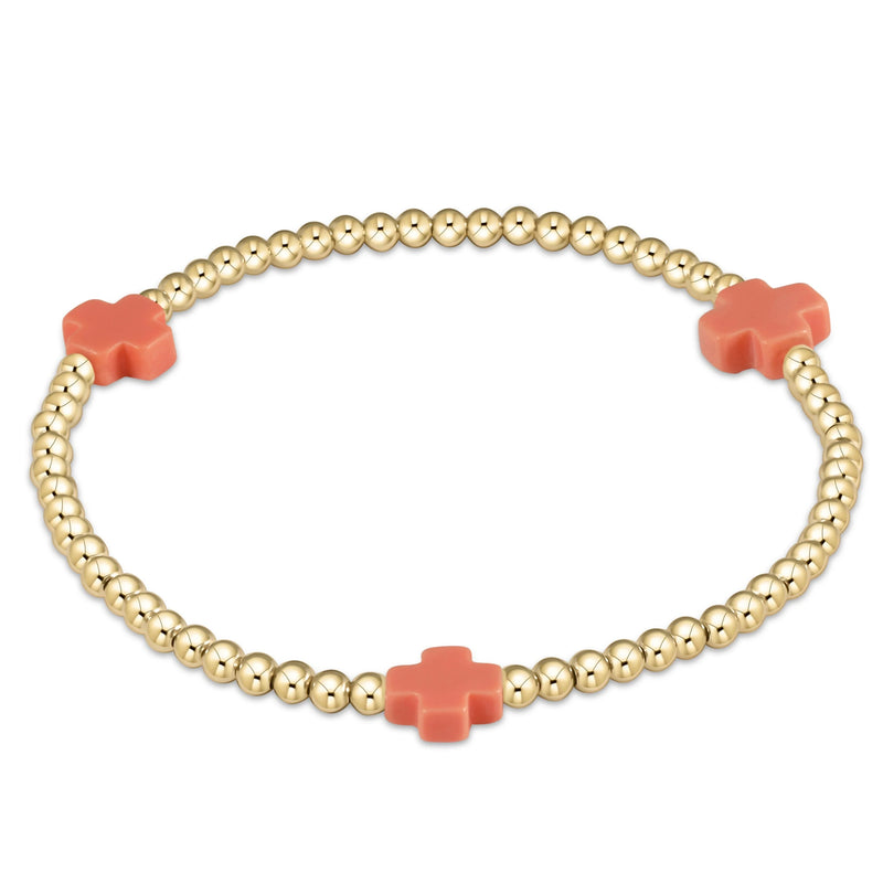 Signature Cross Gold Pattern 3MM Bead Bracelet - Coral