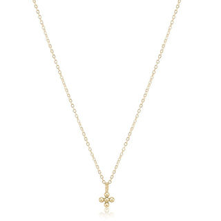 16" Necklace Gold - Classic Beaded Signature Cross Small Gold Charm - J.A. Whitney
