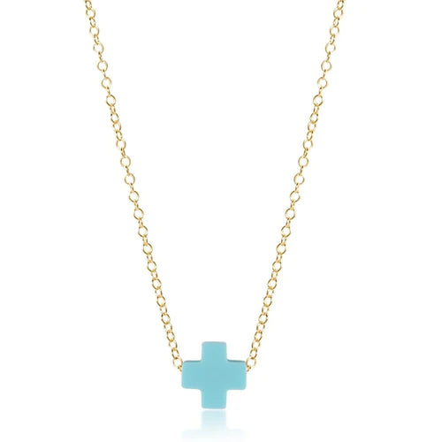 16" Necklace Gold - Signature Cross Turquoise