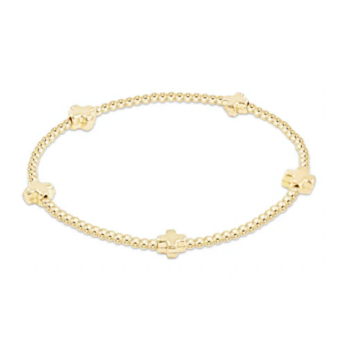 egirl Signature Cross Small Gold Pattern 2mm Bead Bracelet - Gold