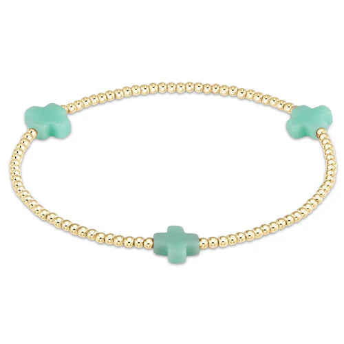 egirl Signature Cross Small Gold Pattern 2mm Bead Bracelet - Mint