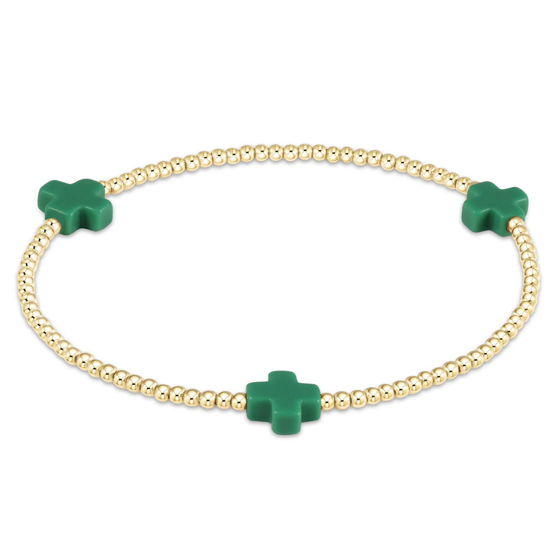 Signature Cross Gold Pattern 2MM Bead Bracelet - Emerald