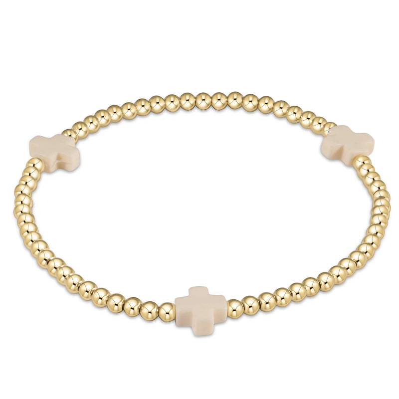 egirl Signature Cross Gold Pattern 3mm Bead Bracelet - Off White
