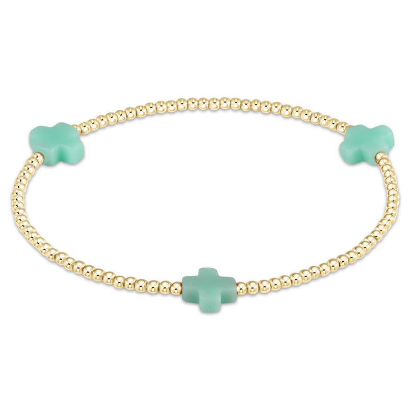 Signature Cross Gold Pattern 2MM Bead Bracelet - Mint