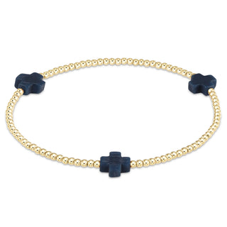 Signature Cross 2mm Gold Bracelet - Navy - J.A. Whitney