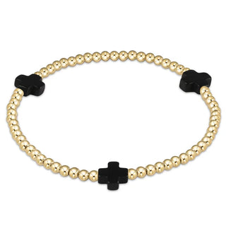 Signature Cross Gold Pattern 3mm Bead Bracelet Onyx by enewton
