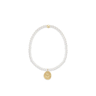 Classic Pearl 3mm Bracelet - Inspire Love Small Gold Disc - J.A. Whitney