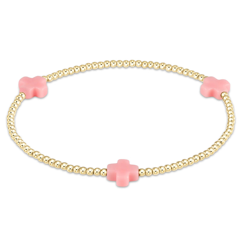 Signature Cross Gold Pattern 2MM Bead Bracelet - Pink