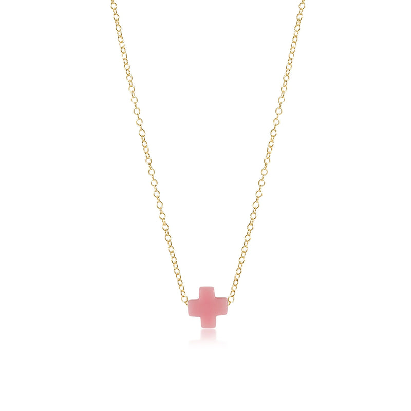 16" Necklace Gold - Signature Cross Pink