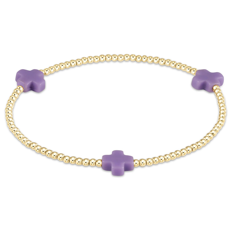 Signature Cross Gold Pattern 2MM Bead Bracelet - Purple