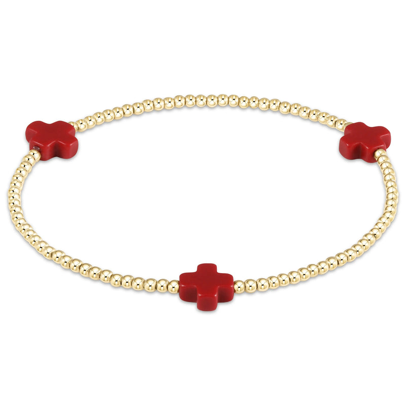 Signature Cross Gold Pattern 2MM Bead Bracelet - Red