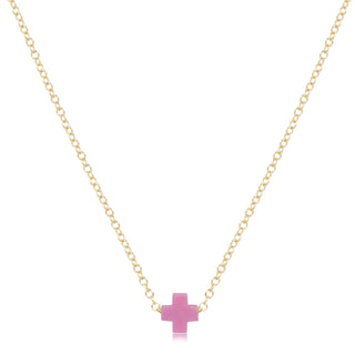 16" Necklace Gold - Signature Cross Small Bright Pink - J.A. Whitney