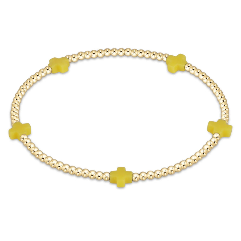 Signature Cross Small Gold Pattern 2mm Bead Bracelet - Canary