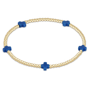 Signature Cross Small 2mm Gold Bracelet - Cobalt