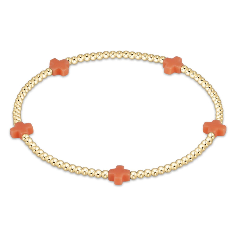 Signature Cross Small Gold Pattern 2mm Bead Bracelet - Coral