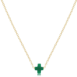 16" Necklace Gold - Signature Cross Small Emerald - J.A. Whitney
