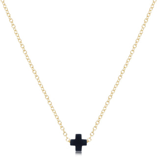 16" Necklace Gold - Signature Cross Small Navy - J.A. Whitney