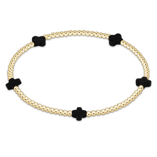 Signature Cross Small 2mm Gold Bracelet - Onyx