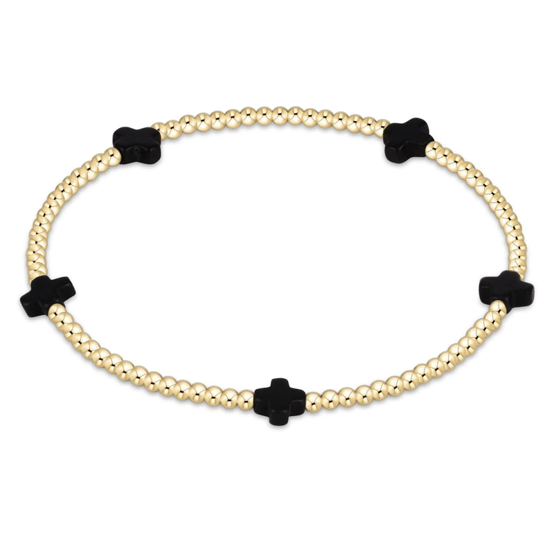 Signature Cross Small Gold Pattern 2mm Bead Bracelet - Onyx