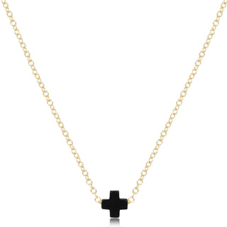 16" Necklace Gold - Signature Cross Small Onyx - J.A. Whitney