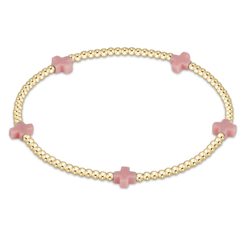 Signature Cross Small Gold Pattern 2mm Bead Bracelet - Pink