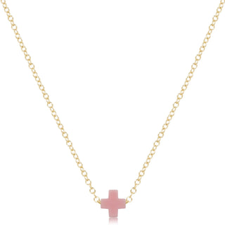 16" Necklace Gold - Signature Cross Small Pink - J.A. Whitney