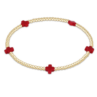 Signature Cross Small 2mm Gold Bracelet - Red - J.A. Whitney
